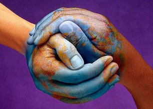 Hands holding the world